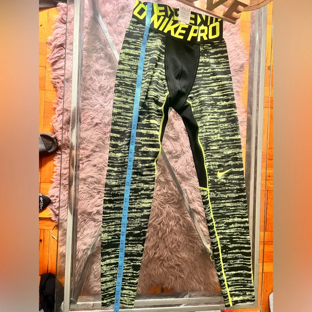 Nike Pro Men's Hyperwarm Series Compression Tights Large Black Neon Green 744798
